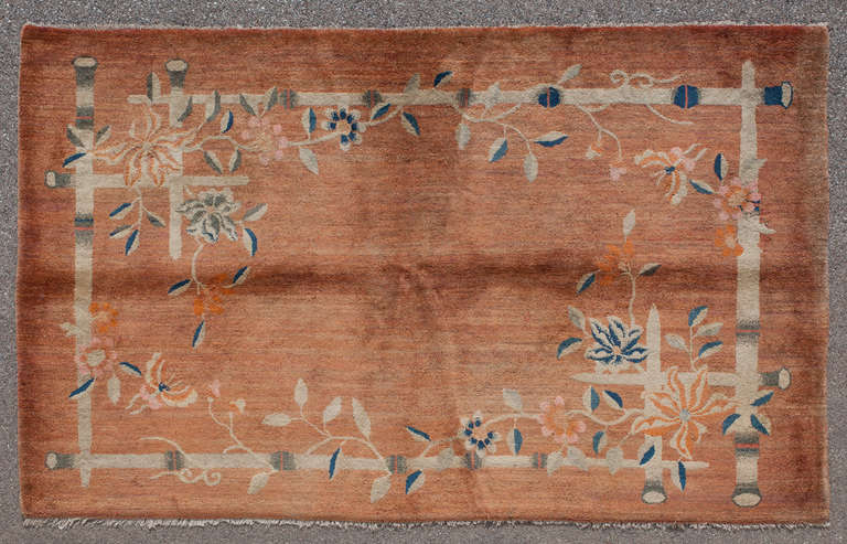 Elegant Red Antique Chinese Rug with Bamboo Design