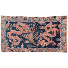Antique Tibetan Double Dragon Phoenix Khaden Rug