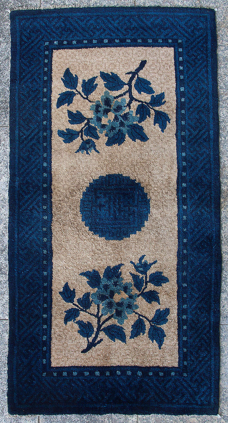 Elegant Antique Chinese Baotou Inner Mongolian Rug with Peonies