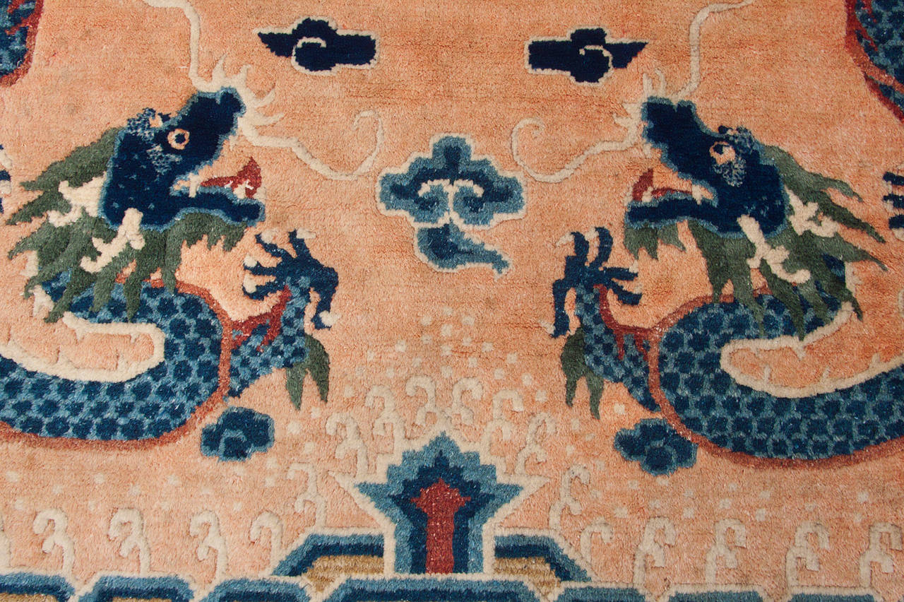 Hand-Knotted Antique Art Deco Chinese Dragon Scatter Rug Sophisticated and Elegant  For Sale