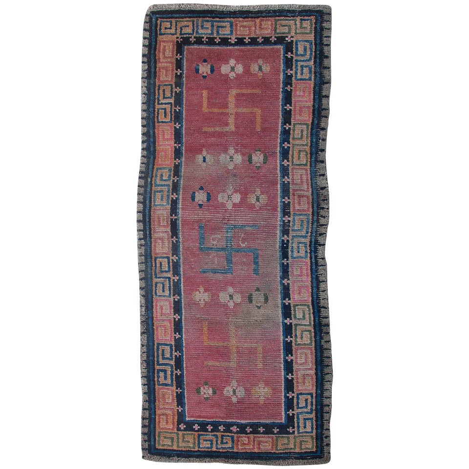 Mysterious Auspicious Antique Tibetan Monastic Ritual Rug Khaden For Sale