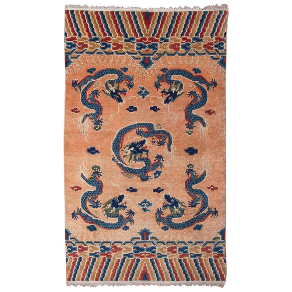 Antique Art Deco Chinese Dragon Scatter Rug Sophisticated and Elegant  For Sale
