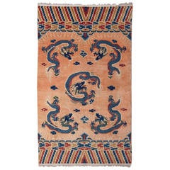 Antique Art Deco Chinese Dragon Scatter Rug Sophisticated and Elegant 