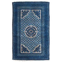 Lovely Antique Indigo Blue Baotou Rug, Geometric Design