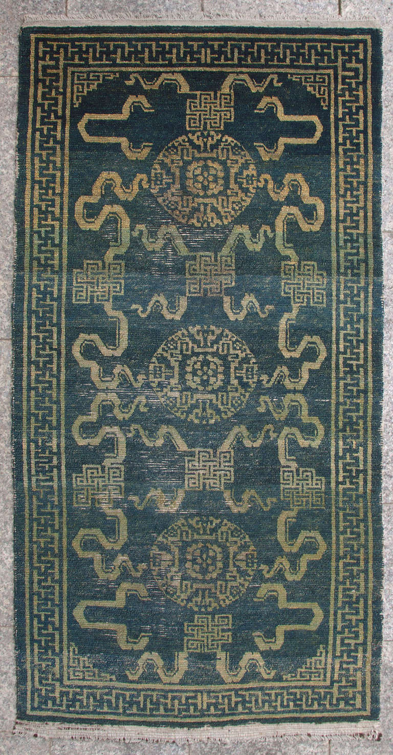 Vintage Unusual Antique Green Tibetan Khaden with Endless Knots