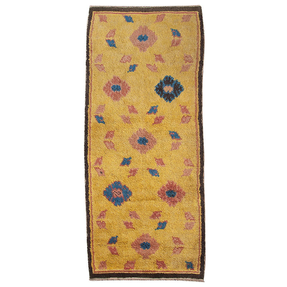 Antique Yellow Peony and Cloud Ningxia Monk Seat Temple Runner For Sale