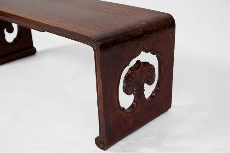18th Century and Earlier Rare Antique Qing Dynasty Chinese Walnut Low Scroll Kang Table For Sale