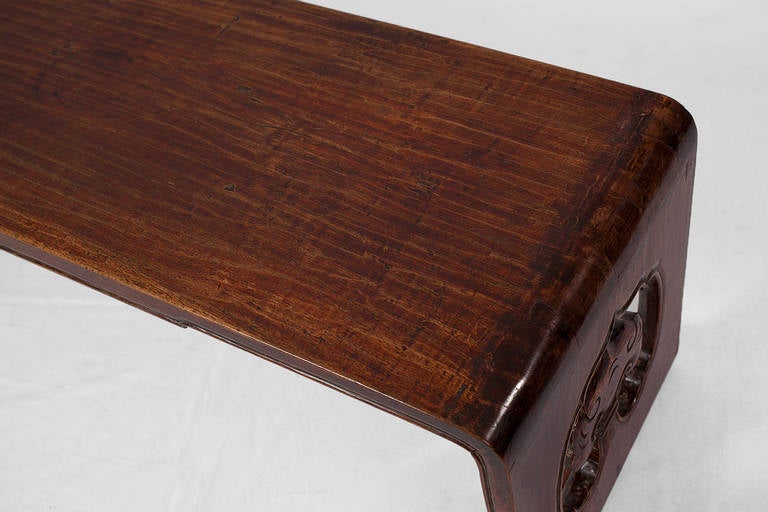 Rare Antique Qing Dynasty Chinese Walnut Low Scroll Kang Table For Sale 1