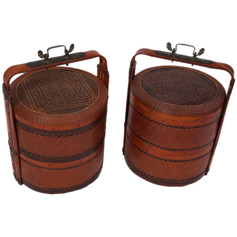 Antique Chinese Wicker Wedding Basket Pair, Qing Dynasty at 1stdibs