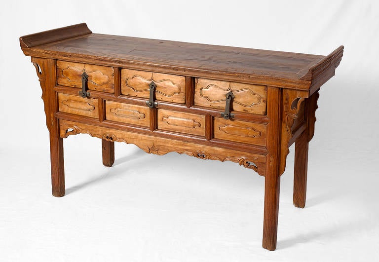 Elegant Chinese 18th Century Elmwood Coffer Sideboard With Drawers Ma Weidu