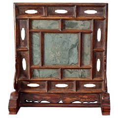 Rare Ming Dynasty Chinese Table Screen With Inset Stone Green Panels