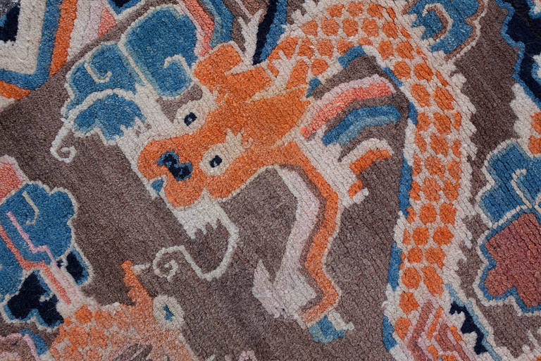 Pair of Charming Antique Tibetan Double Dragon Khaden Rugs In Excellent Condition For Sale In Seeshaupt, DE