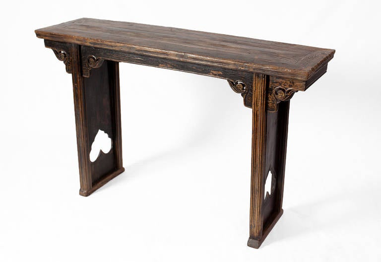 ***AUTUMN SALE***
This antique Chinese elmwood altar table is a traditional piece of Shanxi province vernacular furniture.
The simple top shows marks of use as an altar table for generations. Usually placed against the back wall of the main hall,