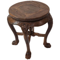 18th Century Chinese Round Stool with Lion Feet and Taotie Masks
