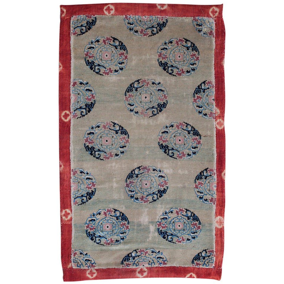 Rare Antique Tibetan Chinese Silk Brocade Pattern Medallion Khaden Rug For Sale