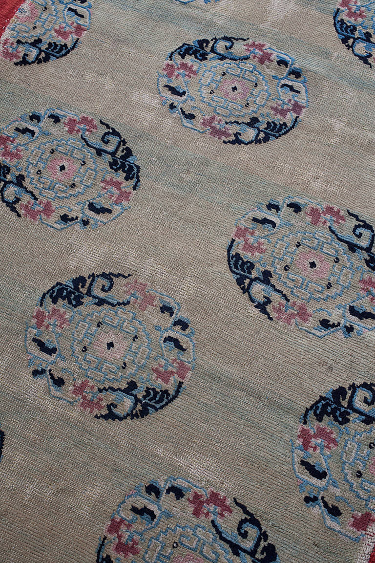 Rare Antique Tibetan Chinese Silk Brocade Pattern Medallion Khaden Rug