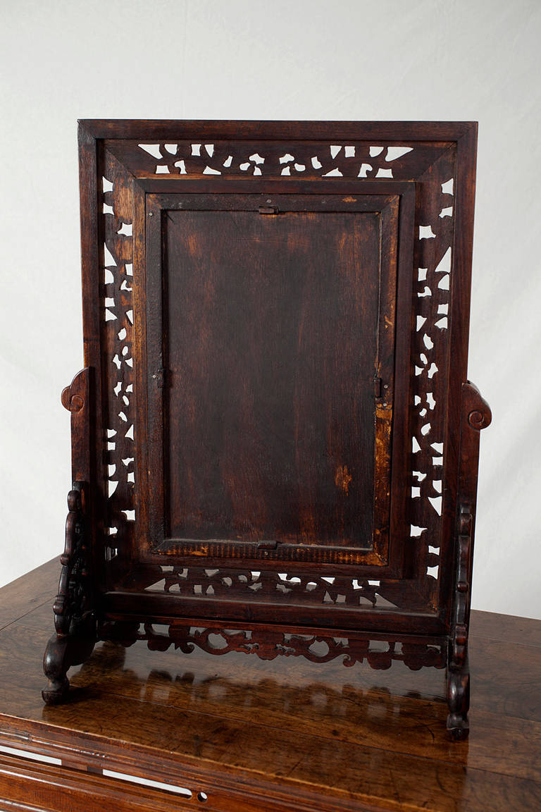Antique Chinese Porcelain and Rosewood Table Screen 1