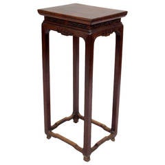 Antique Chinese Walnut Wood Flower Stand Tall Side Table
