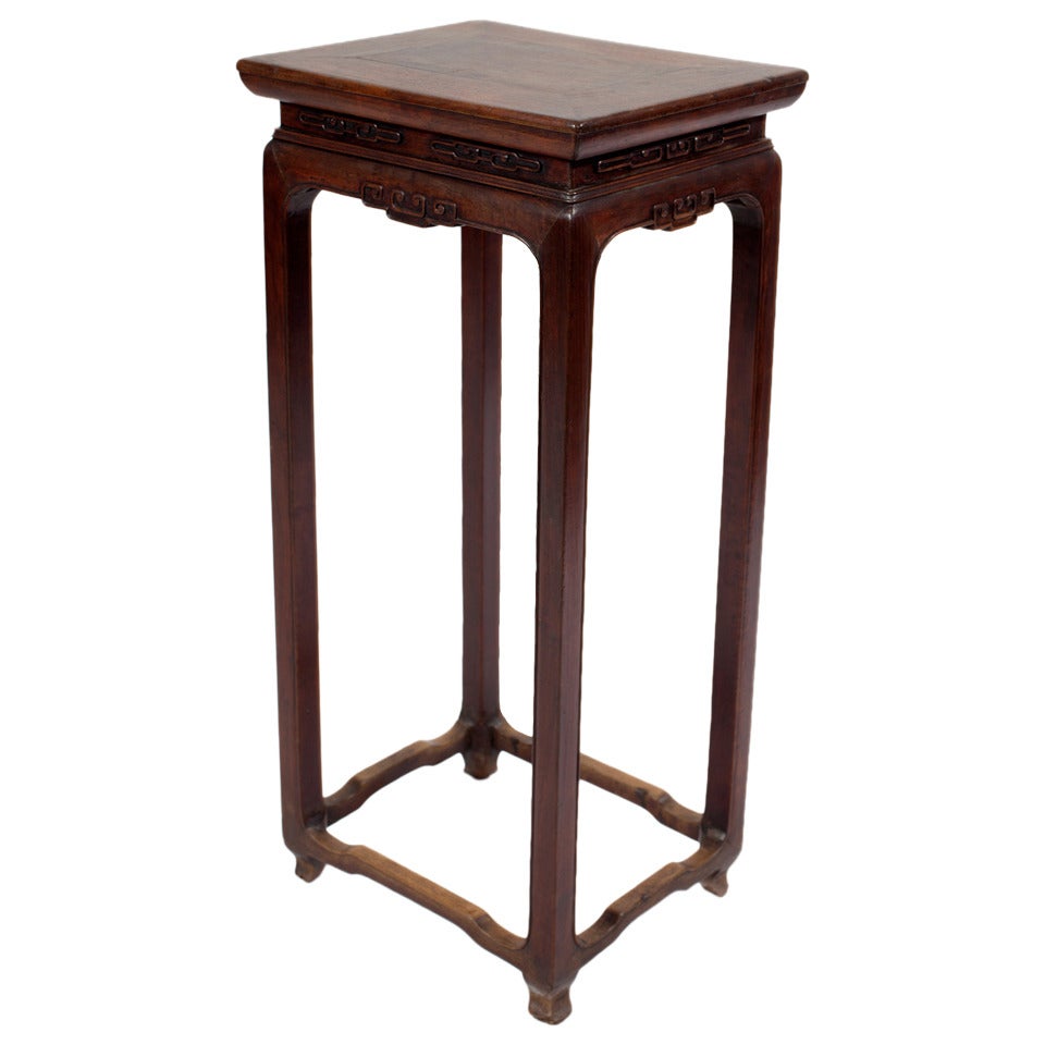 Antique Chinese Walnut Wood Flower Stand Tall Side Table For Sale