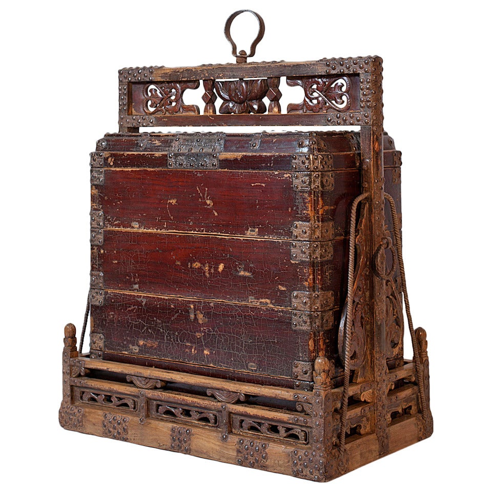 Elaborate Chinese Multi-Tiered Antique Wedding Food Box For Sale