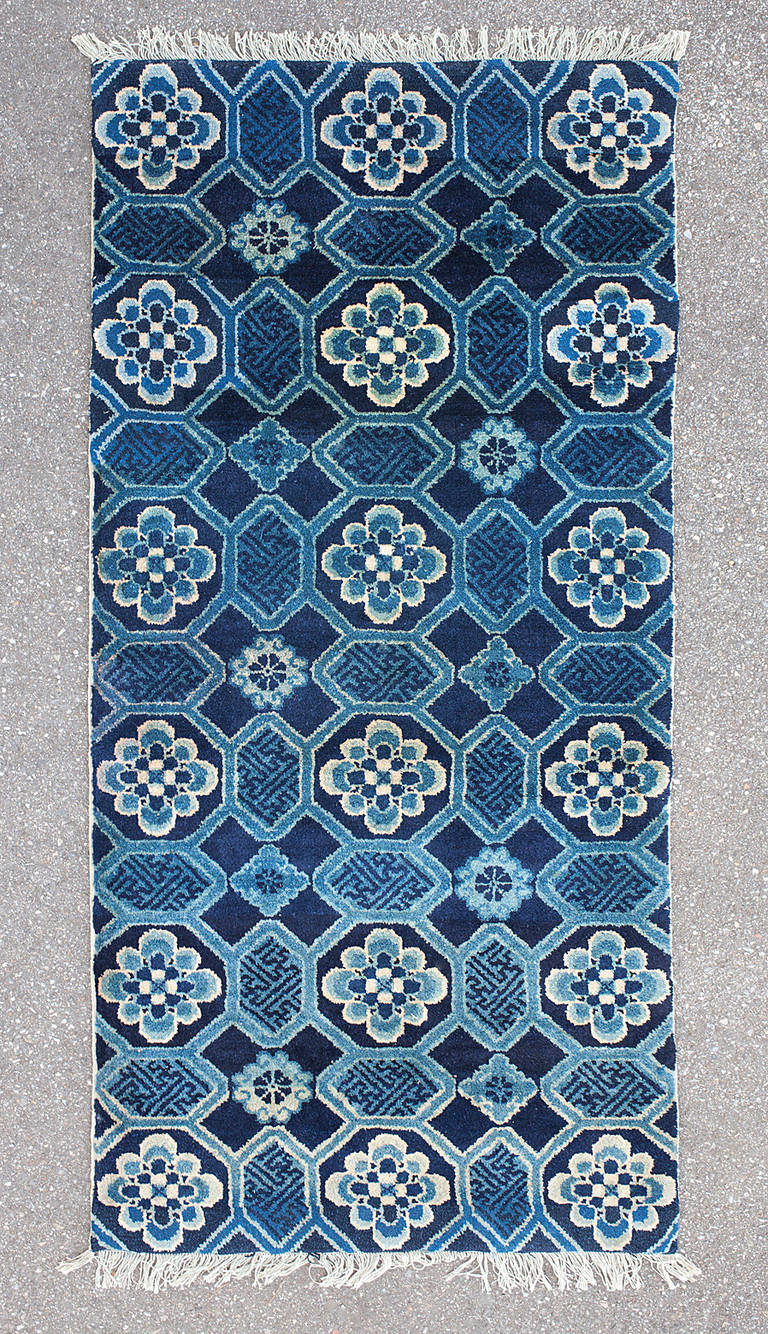 Antique Indigo Blue Baotou Inner Mongolian Sitting Rug