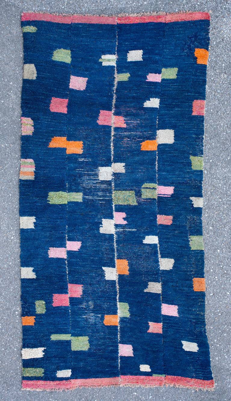 Playful Unique Modernist Antique Tibetan Tsutruk Khaden Rug