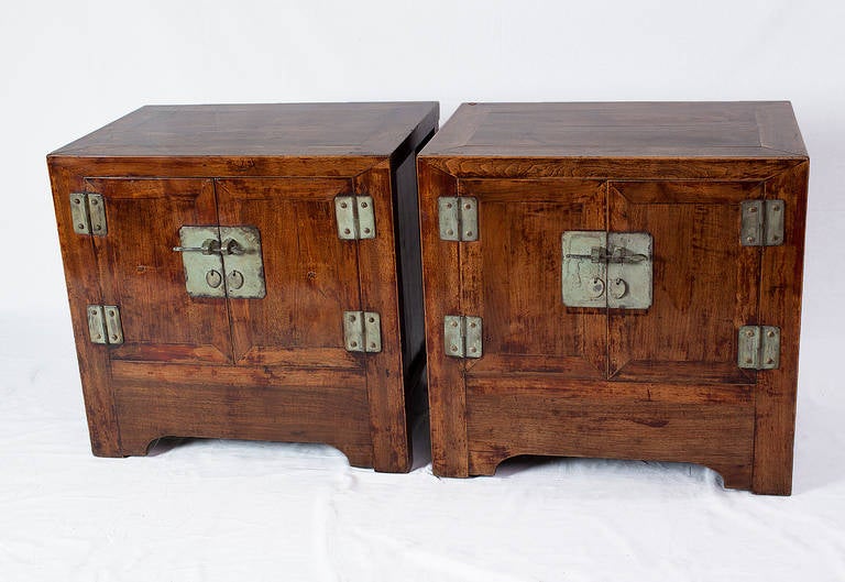 Pair of Simple and Elegant 18th Century Chinese Walnut Wood Low Cabinets