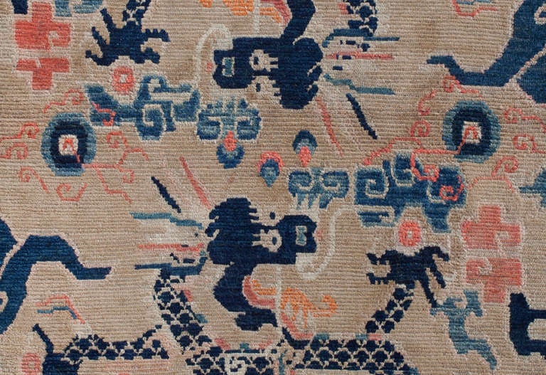 Chinese Antique Tibetan Double Dragon Khaden Scatter Rug Qing Dynasty For Sale