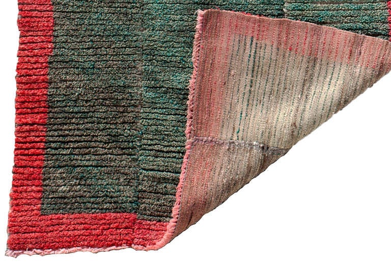 Wool Pair Of Green Minimalist Modernist Antique Tibetan Tsutruk Rugs For Sale