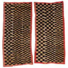 Antique Pair of Tibetan Tsutruk Checker Board Rugs