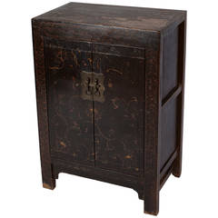 Rare Small Qianlong Chinese Black Lacquer Cabinet with Gilt Paint 18th Century