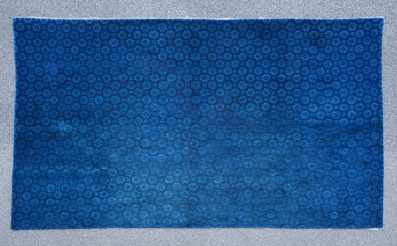 Beautiful Large Antique Indigo Blue Geometric Chinese Inner Mongolian Rug
