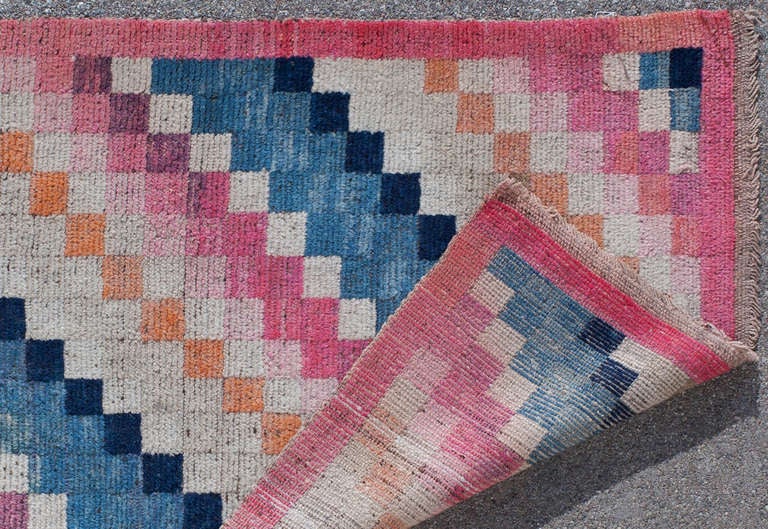 Chinese Geometric Scandinavian Bauhaus Tibetan Checker Board Rug Chequerboard In Good Condition For Sale In Seeshaupt, DE