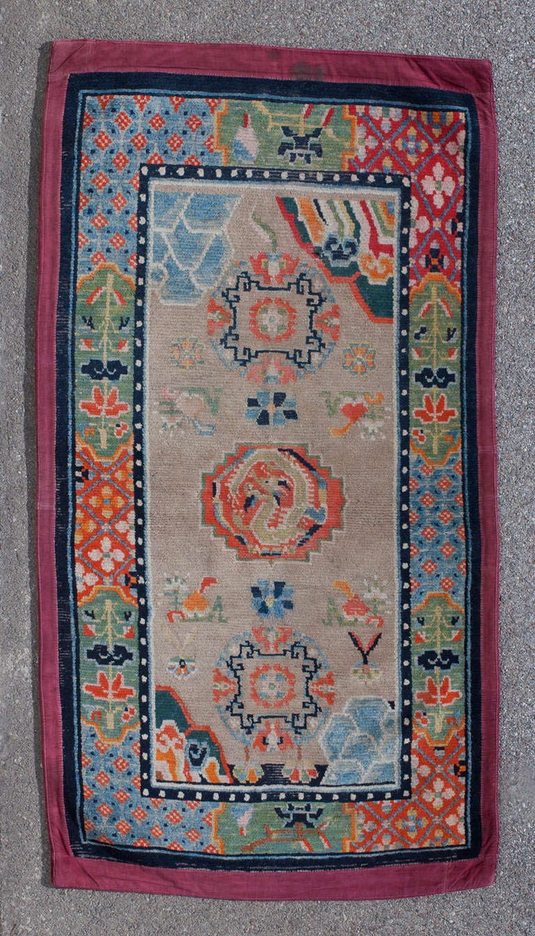 Antique Tibetan Dragon Khaden Sitting Rug