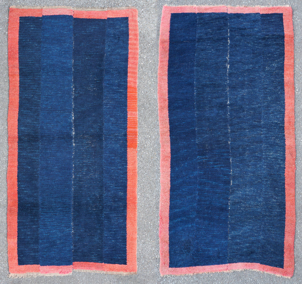 Pair of Antique Blue and Red Tibetan Nomadic Minimalist Rugs
