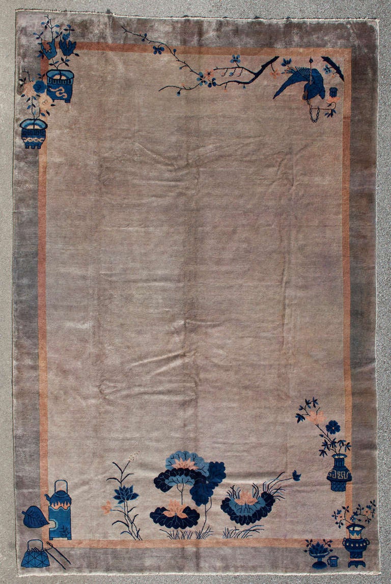 Asymmetrical Light Colored Art Deco Chinese Rug