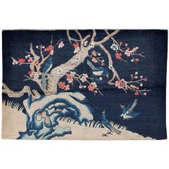 Antique Chinese Baotou Pictorial Rug with Birds - Landscape Design