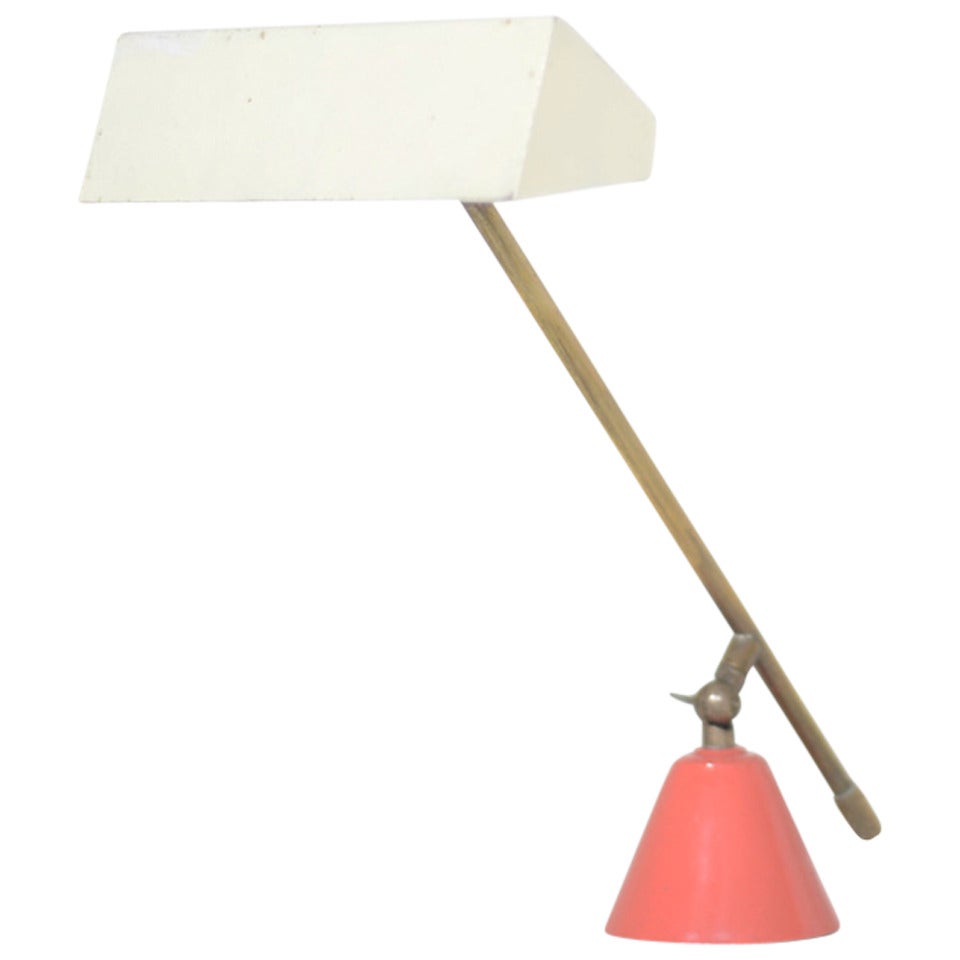 Italian Table Lamp in Red and Cream For Sale