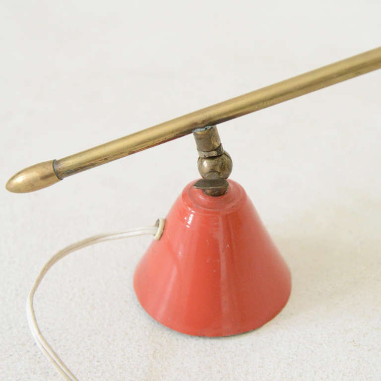 Brass Italian Table Lamp in Red and Cream For Sale