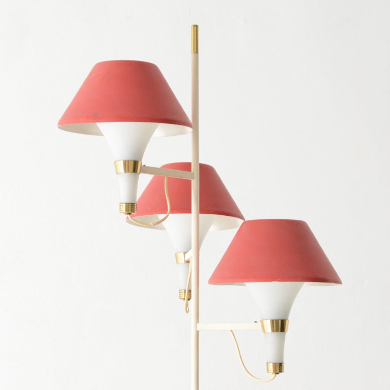 Mid-Century Modern Floor Lamp Edited by Stilux with Red Shades For Sale