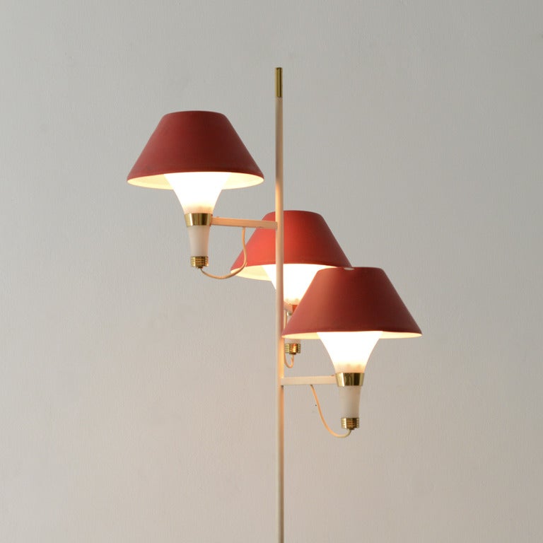 Italian Floor Lamp Edited by Stilux with Red Shades For Sale