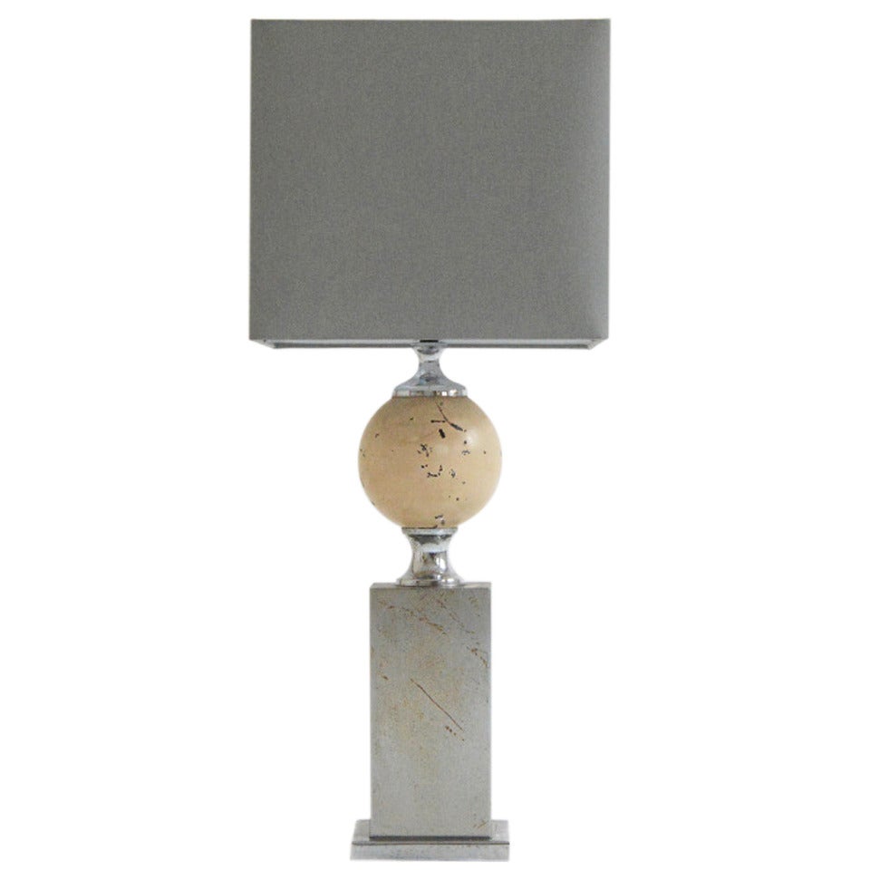 Barbier Table Lamp with Grey Silk Shade For Sale