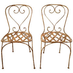 Antique Pair of French Iron Garden Chairs