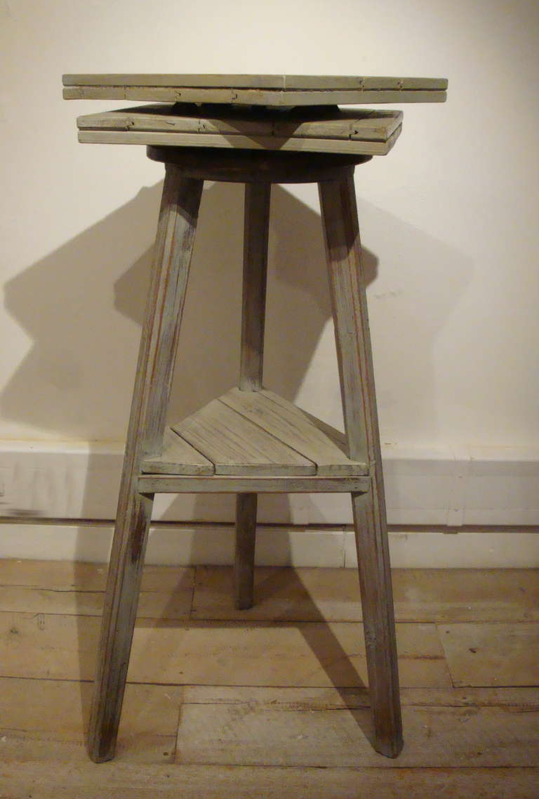 A lovely French late 19th century Sculptor`s Stand with double revolving top - new pale grey paint but otherwise all original.