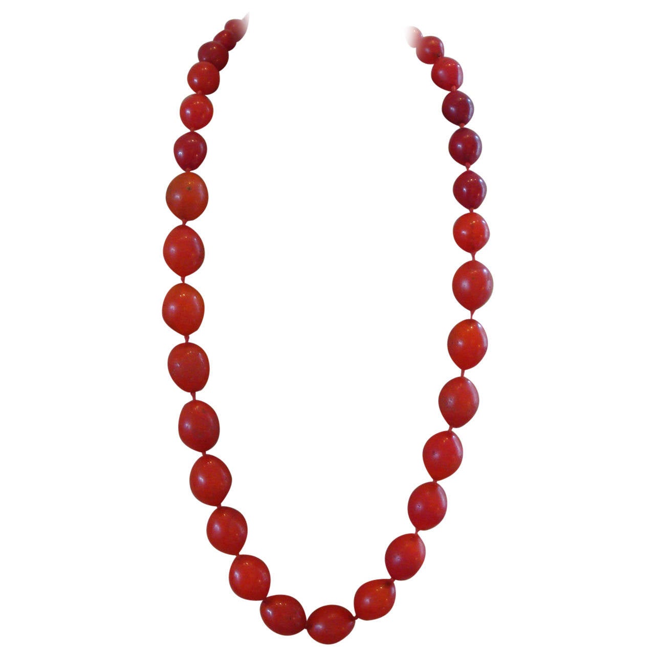 19th century African Red Glass Bead Necklace For Sale