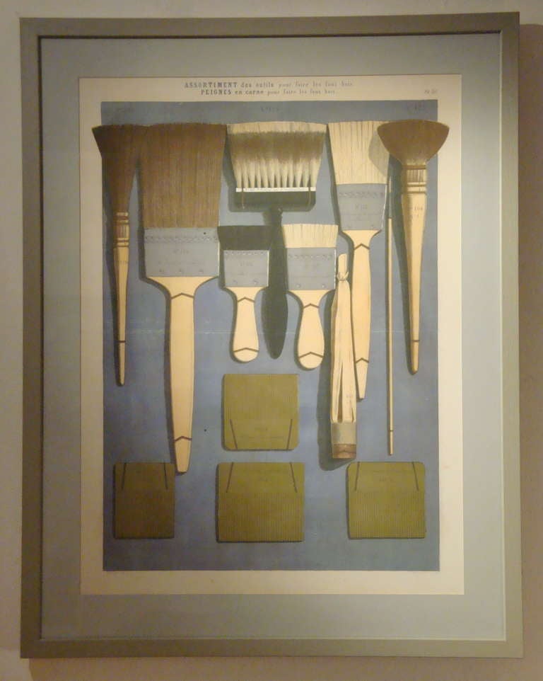 Framed French 1900`s Prints of old Artists` Brushes etc. 5 in all. In Good Condition For Sale In London, GB