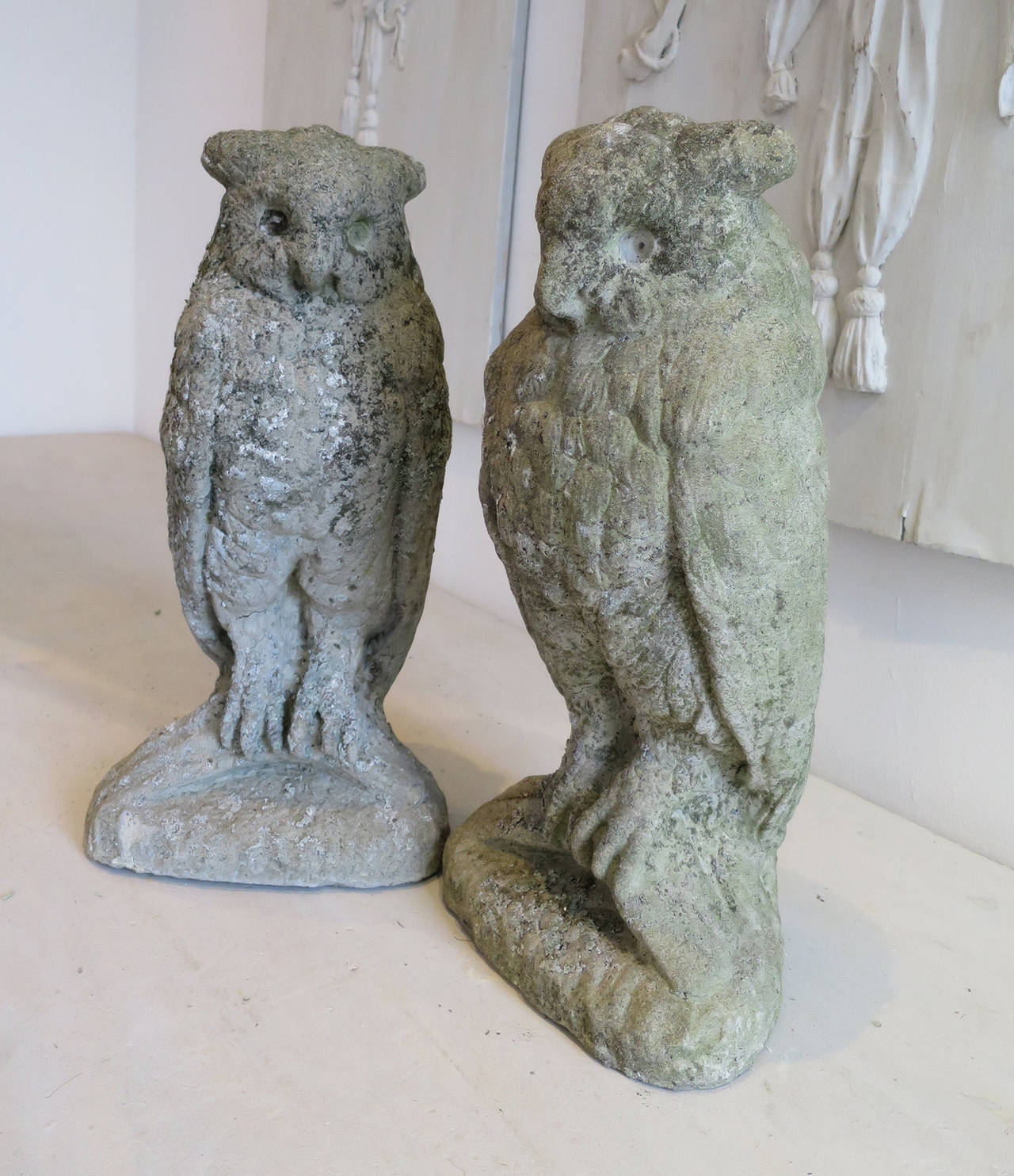 British Pair of Stone Owls Sculpture For Sale