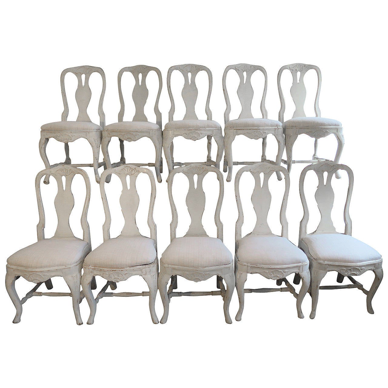 Set of Ten 19th Century Swedish Rococo Chairs For Sale