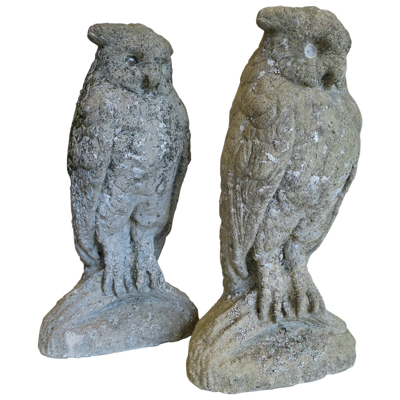 Pair of Stone Owls Sculpture For Sale