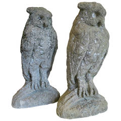 Pair of Stone Owls Sculpture